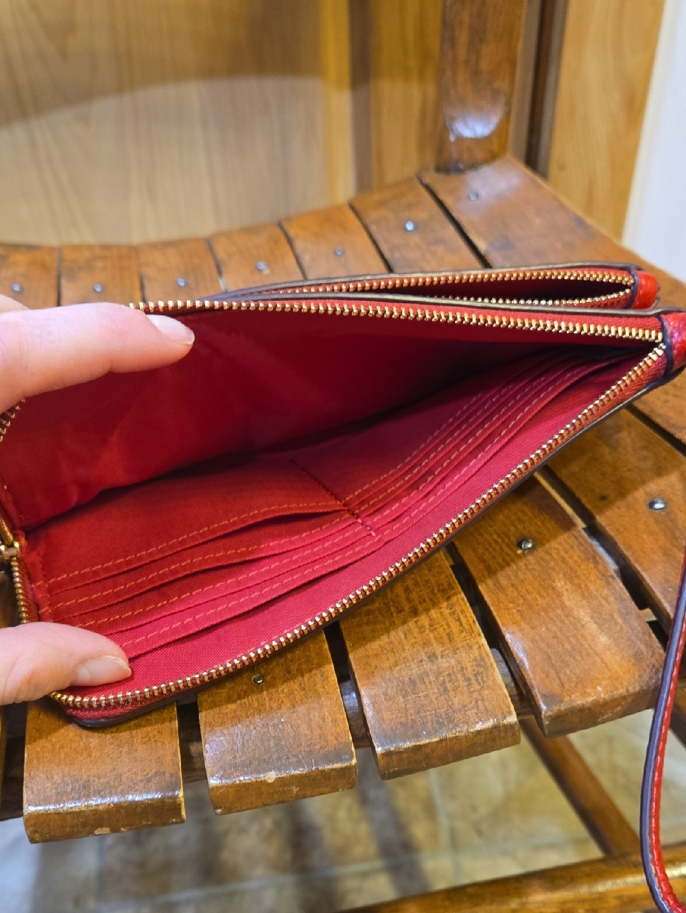 Coach Double Zip Wristlet/Wallet In Dark Brown And Red - Picture 4 of 4